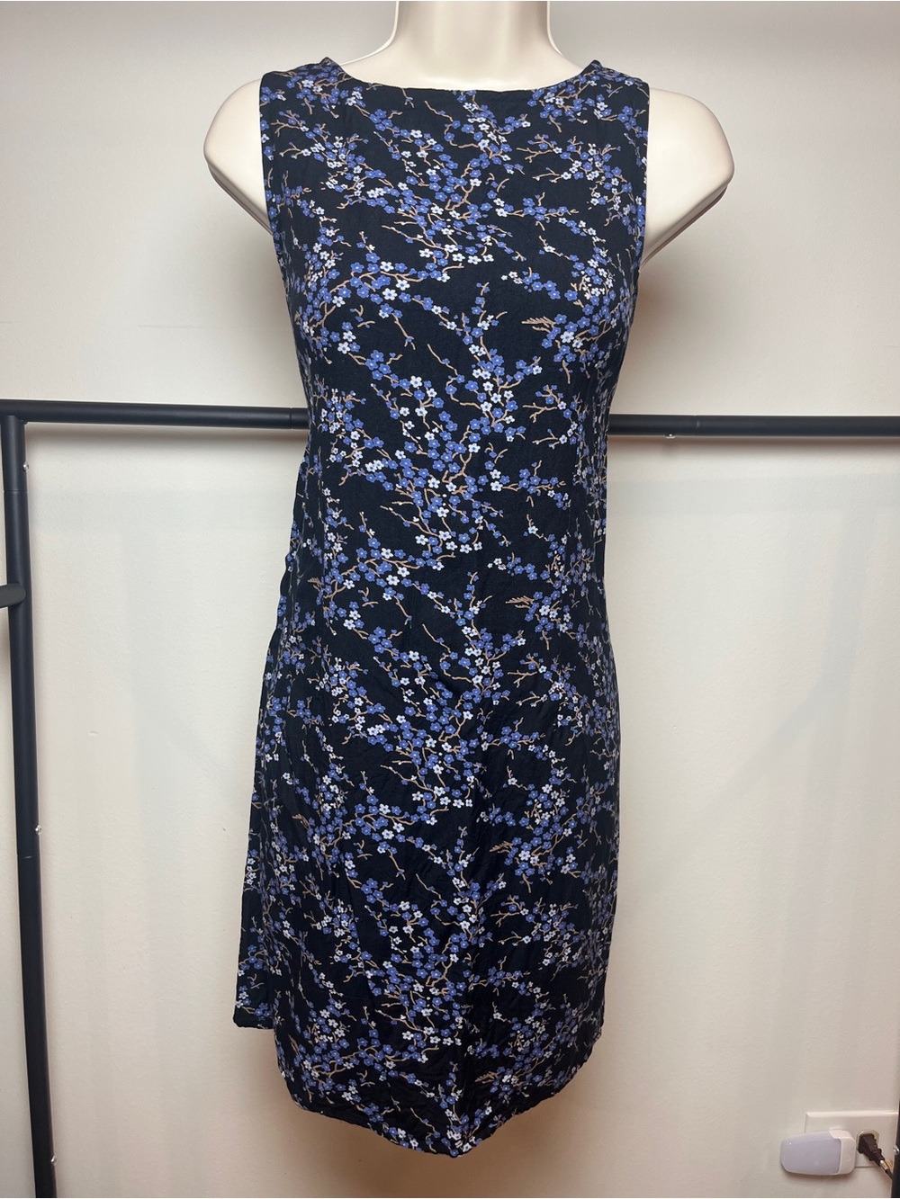 Sleeveless Blue Shift Midi Dress Y2K Fairy Cottage Office Floral Medium
